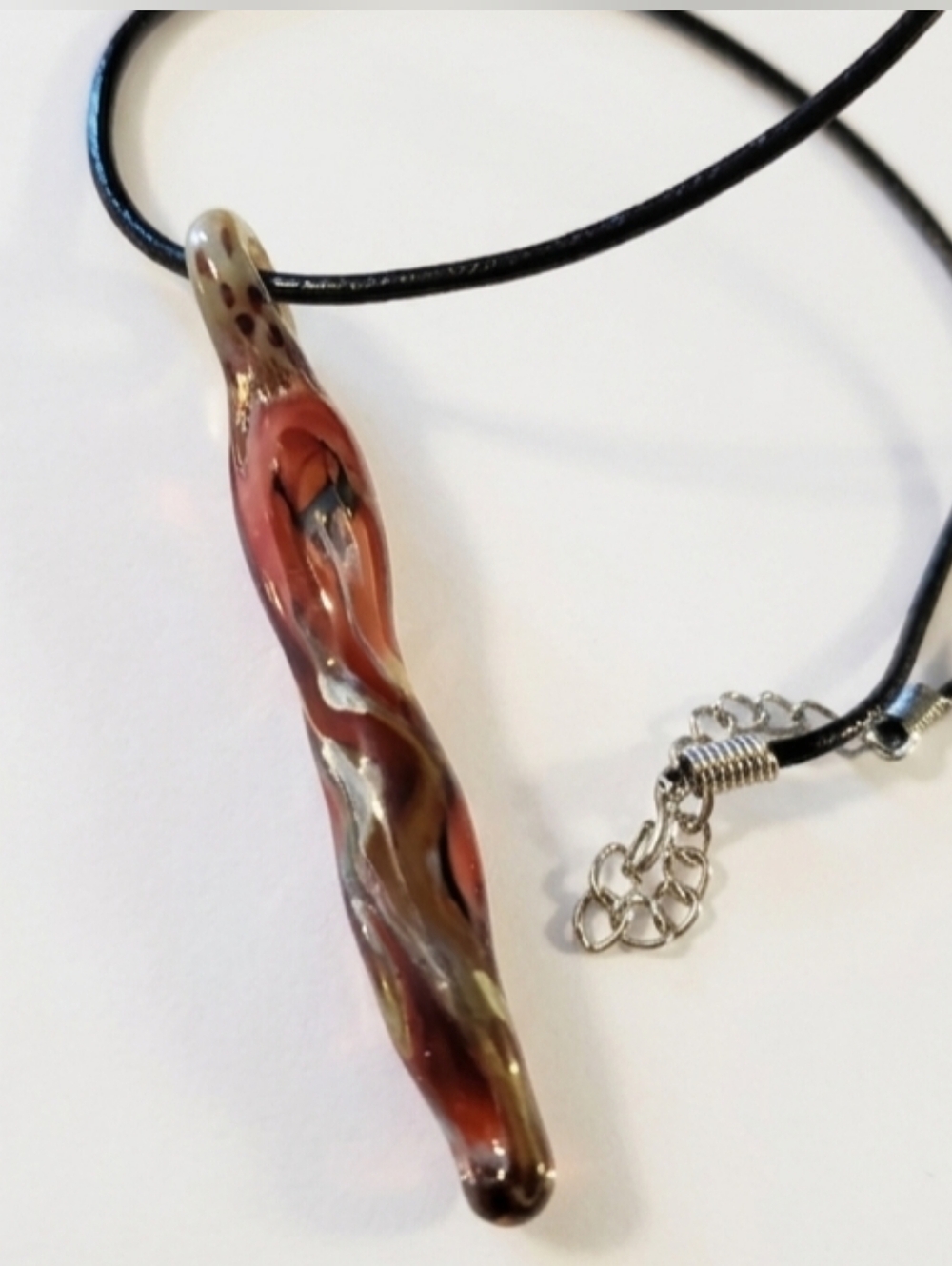 Blown Glass Pendant w/18" Leather necklace handmade, NWOT - Picture 3 of 8